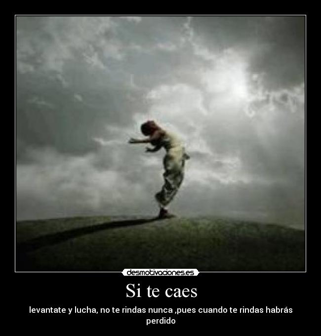 Si te caes - levantate y lucha, no te rindas nunca ,pues cuando te rindas habrás perdido