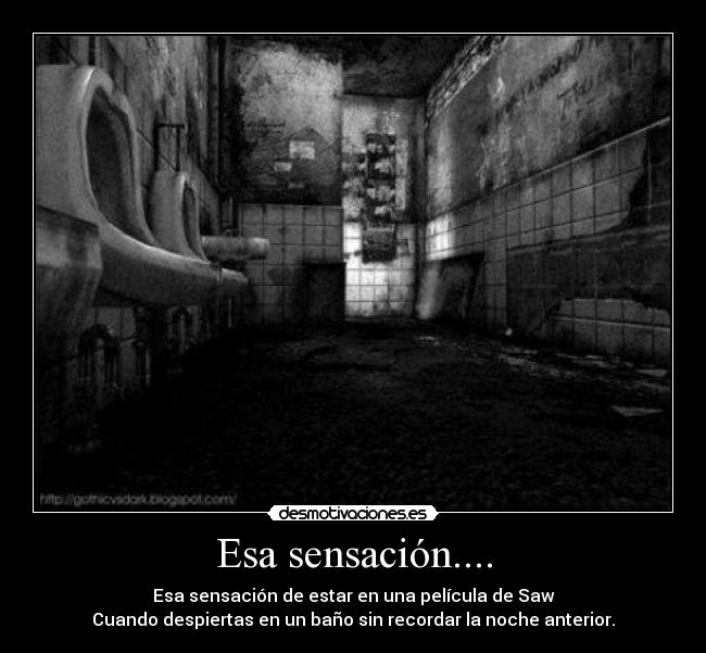 Esa sensación.... - Esa sensación de estar en una película de Saw
Cuando despiertas en un baño sin recordar la noche anterior.