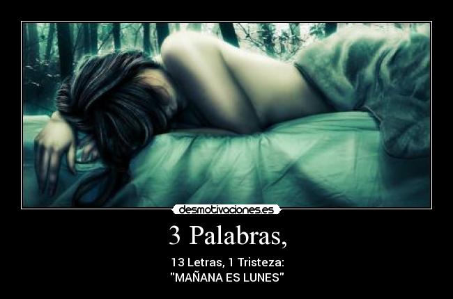 3 Palabras, - 13 Letras, 1 Tristeza:
MAÑANA ES LUNES