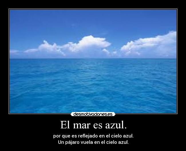 El mar es azul. - por que es reflejado en el cielo azul.
Un pájaro vuela en el cielo azul.
