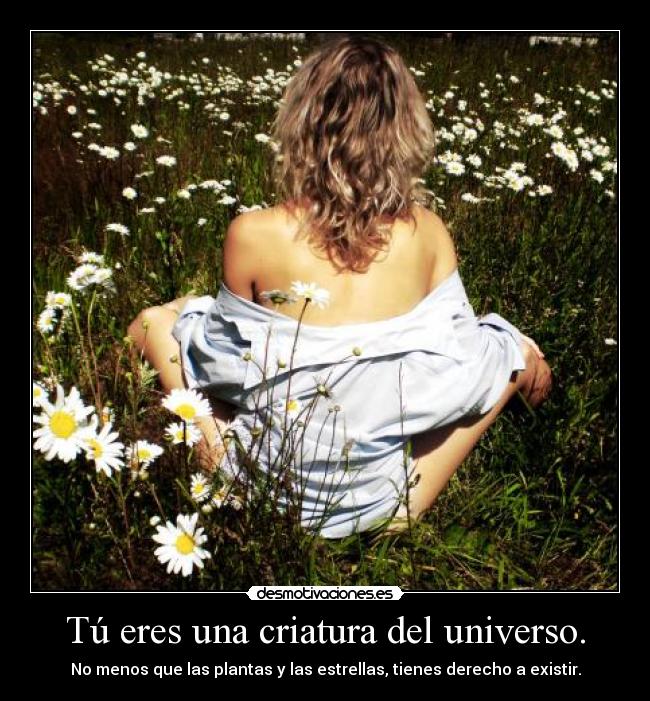 Tú eres una criatura del universo. - No menos que las plantas y las estrellas, tienes derecho a existir.