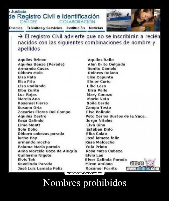 Nombres prohibidos - 