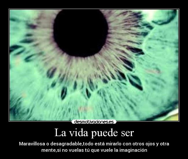 La vida puede ser - Maravillosa o desagradable,todo está mirarlo con otros ojos y otra
mente,si no vuelas tú que vuele la imaginación