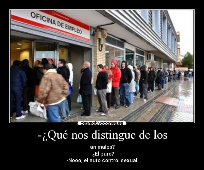 -¿Qué nos distingue de los - animales?
-¿El paro?
-Nooo, el auto control sexual.