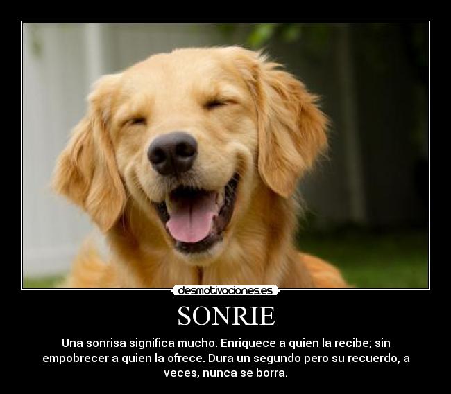 SONRIE - Una sonrisa significa mucho. Enriquece a quien la recibe; sin
empobrecer a quien la ofrece. Dura un segundo pero su recuerdo, a
veces, nunca se borra.