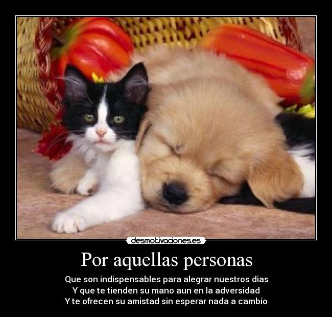 Por aquellas personas - Que son indispensables para alegrar nuestros dias
Y que te tienden su mano aun en la adversidad
Y te ofrecen su amistad sin esperar nada a cambio
