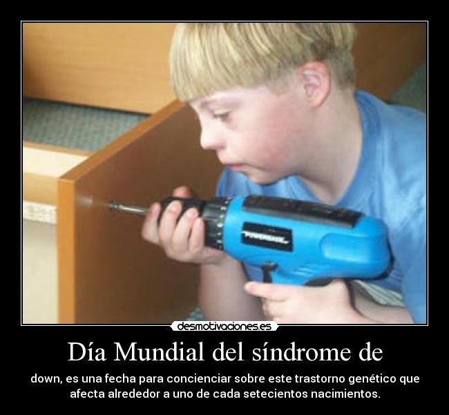 Día Mundial del síndrome de - down, es una fecha para concienciar sobre este trastorno genético que
afecta alrededor a uno de cada setecientos nacimientos.