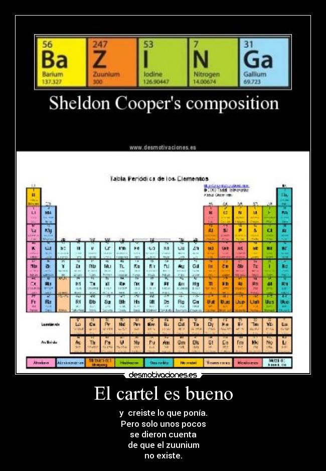 El cartel es bueno - y creiste lo que ponía.
Pero solo unos pocos
se dieron cuenta
de que el zuunium
no existe.
