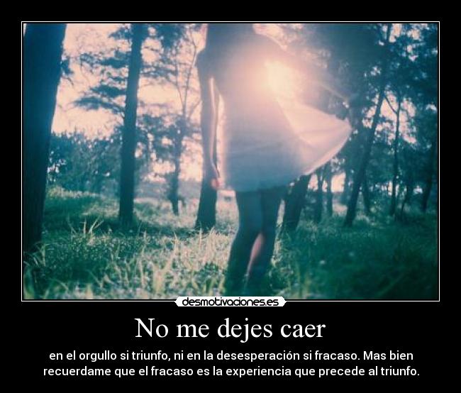 No me dejes caer - en el orgullo si triunfo, ni en la desesperación si fracaso. Mas bien
recuerdame que el fracaso es la experiencia que precede al triunfo.