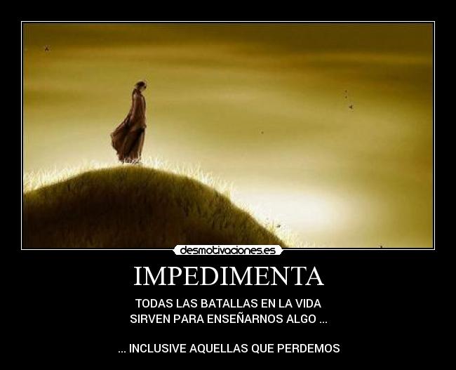 IMPEDIMENTA - TODAS LAS BATALLAS EN LA VIDA
SIRVEN PARA ENSEÑARNOS ALGO ...
... INCLUSIVE AQUELLAS QUE PERDEMOS
