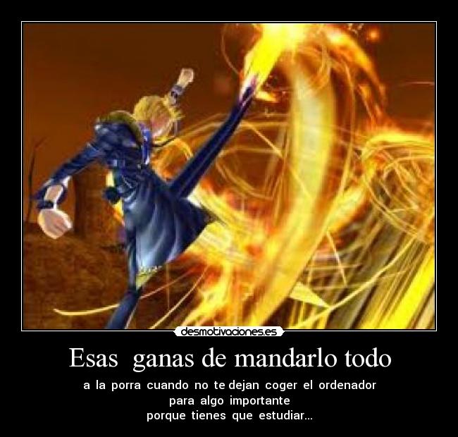 Esas  ganas de mandarlo todo - a  la  porra  cuando  no  te dejan  coger  el  ordenador
para  algo  importante
porque  tienes  que  estudiar...