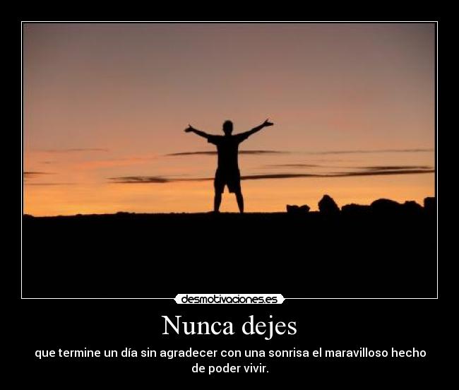 Nunca dejes - que termine un día sin agradecer con una sonrisa el maravilloso hecho
de poder vivir.