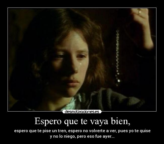 Espero que te vaya bien, - espero que te pise un tren, espero no volverte a ver, pues yo te quise
y no lo niego, pero eso fue ayer...