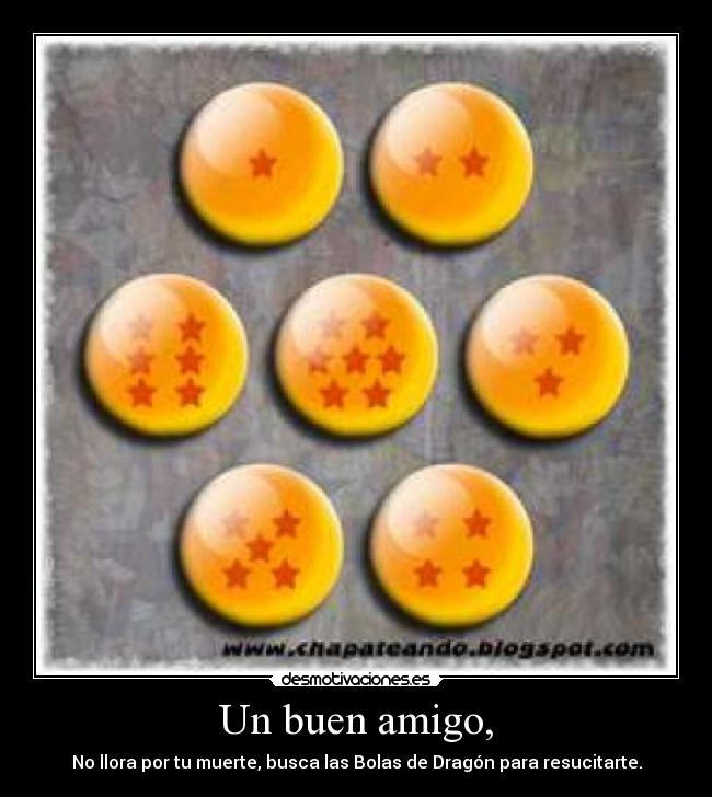 Un buen amigo, - No llora por tu muerte, busca las Bolas de Dragón para resucitarte.