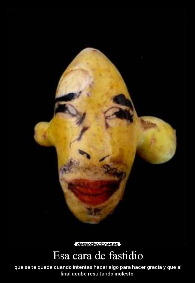 Esa cara de fastidio - que se te queda cuando intentas hacer algo para hacer gracia y que al
final acabe resultando molesto.
