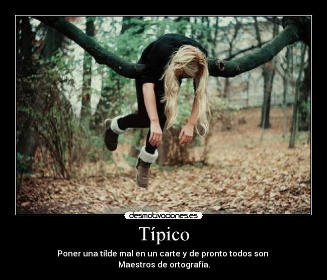 Típico - Poner una tílde mal en un carte y de pronto todos son 
Maestros de ortografía.