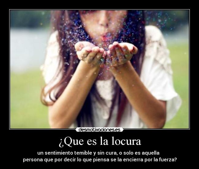 ¿Que es la locura - un sentimiento temible y sin cura, o solo es aquella
persona que por decir lo que piensa se la encierra por la fuerza?