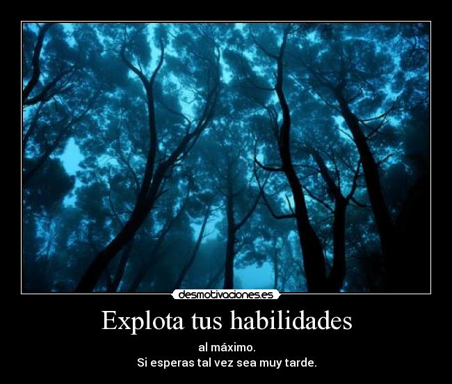 Explota tus habilidades - al máximo.
Si esperas tal vez sea muy tarde.