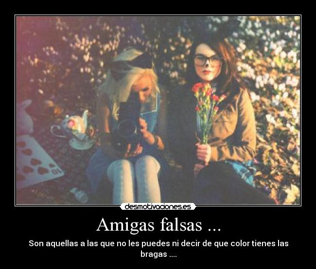 Amigas falsas ... - Son aquellas a las que no les puedes ni decir de que color tienes las bragas ....