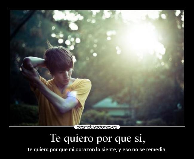 Te quiero por que sí, - te quiero por que mi corazon lo siente, y eso no se remedia.