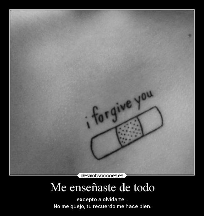 Me enseñaste de todo - excepto a olvidarte...
No me quejo, tu recuerdo me hace bien.