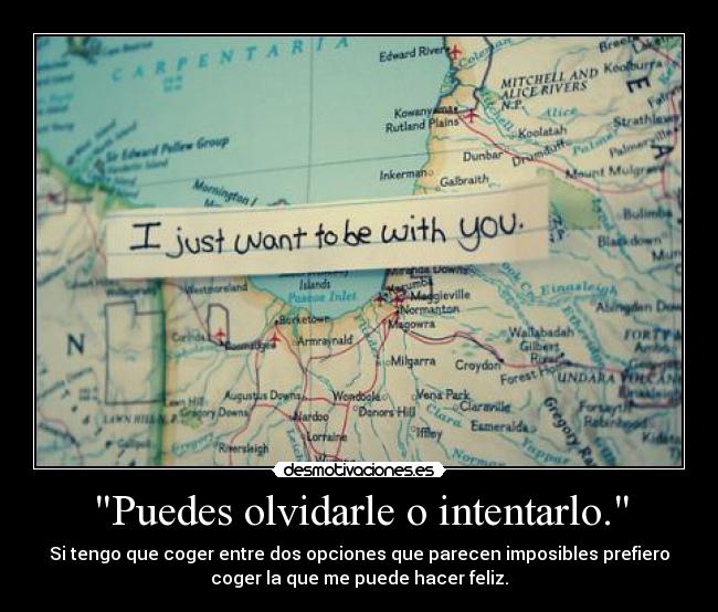 Puedes olvidarle o intentarlo. - Si tengo que coger entre dos opciones que parecen imposibles prefiero
coger la que me puede hacer feliz.