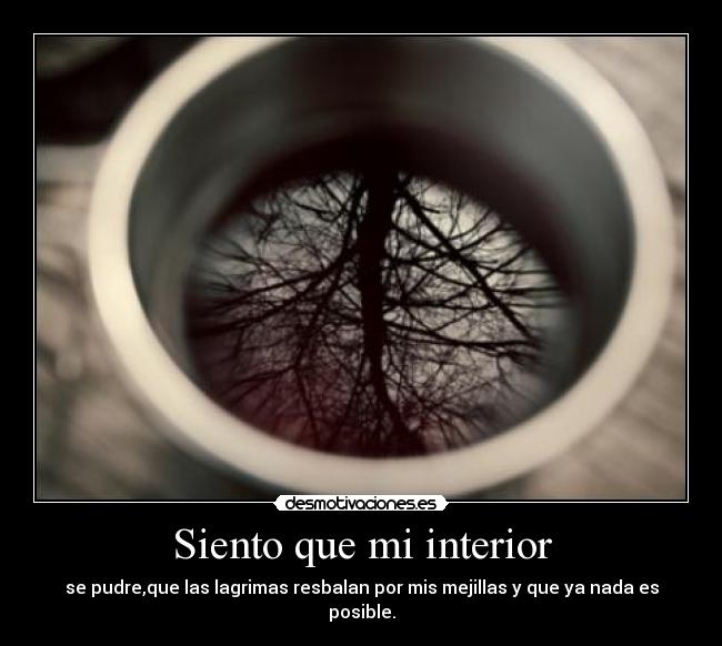 Siento que mi interior - se pudre,que las lagrimas resbalan por mis mejillas y que ya nada es posible.