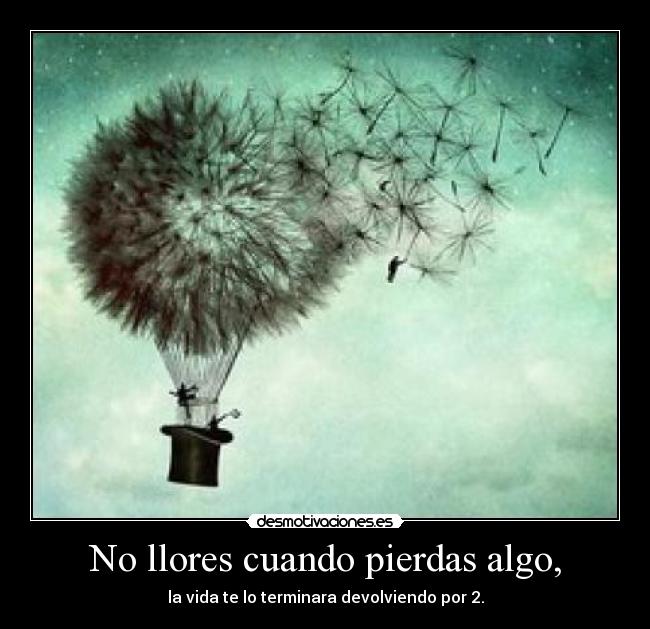 No llores cuando pierdas algo, - la vida te lo terminara devolviendo por 2.