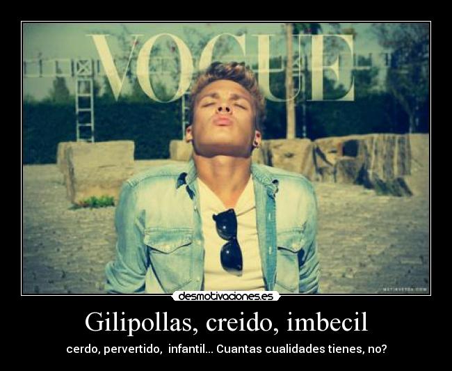 Gilipollas, creido, imbecil - cerdo, pervertido,  infantil... Cuantas cualidades tienes, no?