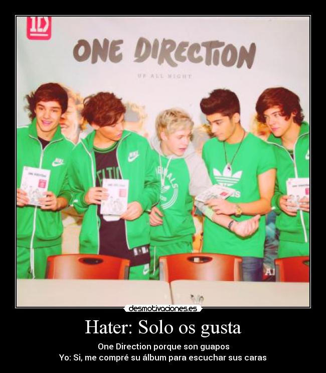 Hater: Solo os gusta - One Direction porque son guapos
Yo: Si, me compré su álbum para escuchar sus caras