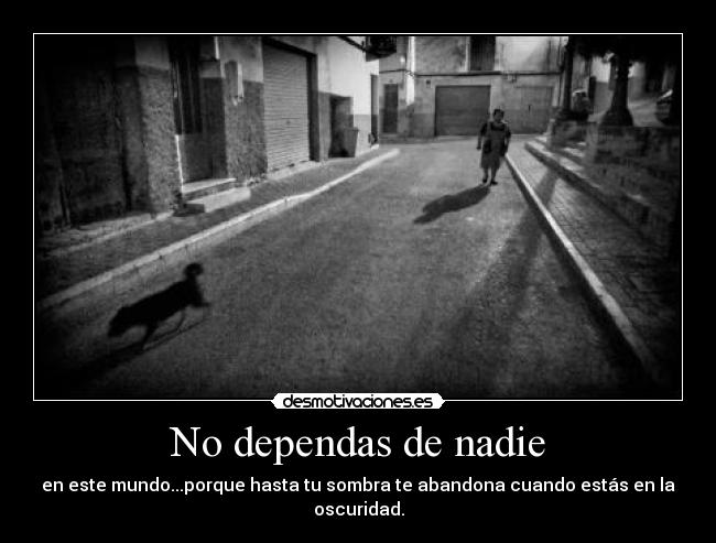 No dependas de nadie - en este mundo...porque hasta tu sombra te abandona cuando estás en la oscuridad.