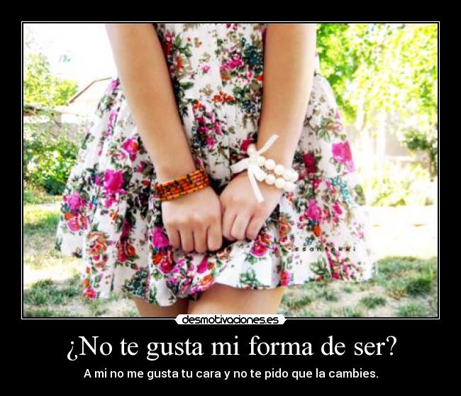 ¿No te gusta mi forma de ser? - A mi no me gusta tu cara y no te pido que la cambies.