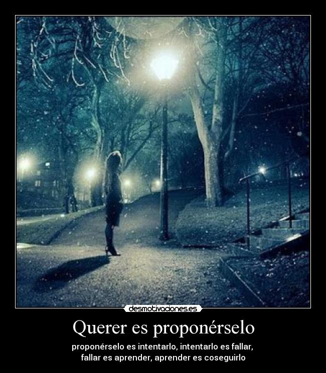 Querer es proponérselo - proponérselo es intentarlo, intentarlo es fallar,
fallar es aprender, aprender es coseguirlo