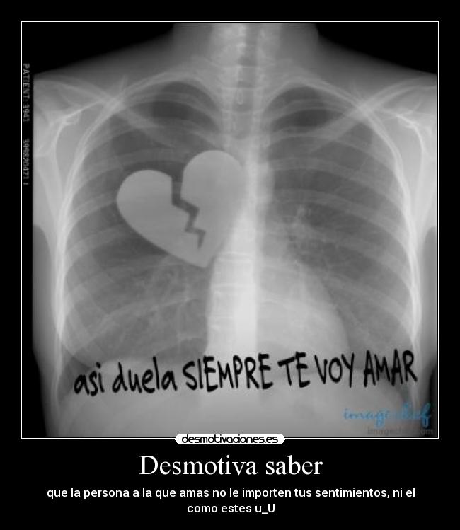Desmotiva saber - que la persona a la que amas no le importen tus sentimientos, ni el como estes u_U