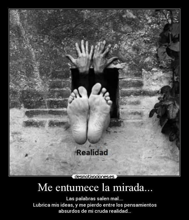 Me entumece la mirada... - Las palabras salen mal....
Lubrica mis ideas, y me pierdo entre los pensamientos
absurdos de mi cruda realidad...