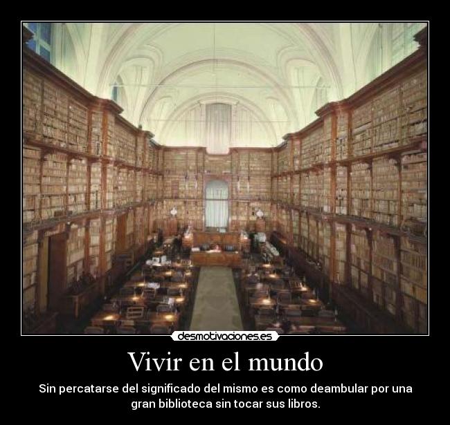Vivir en el mundo - Sin percatarse del significado del mismo es como deambular por una
gran biblioteca sin tocar sus libros.