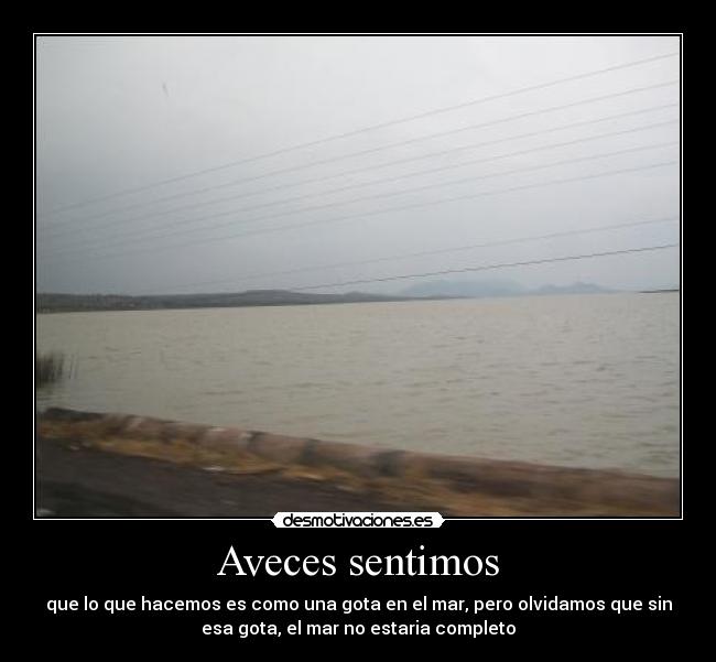 Aveces sentimos - que lo que hacemos es como una gota en el mar, pero olvidamos que sin
esa gota, el mar no estaria completo