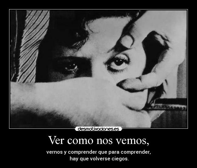 Ver como nos vemos, - vernos y comprender que para comprender,
hay que volverse ciegos.