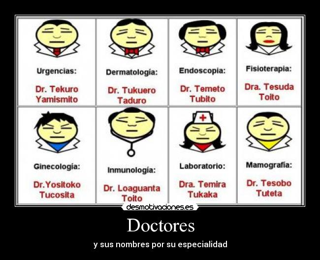 Doctores - y sus nombres por su especialidad