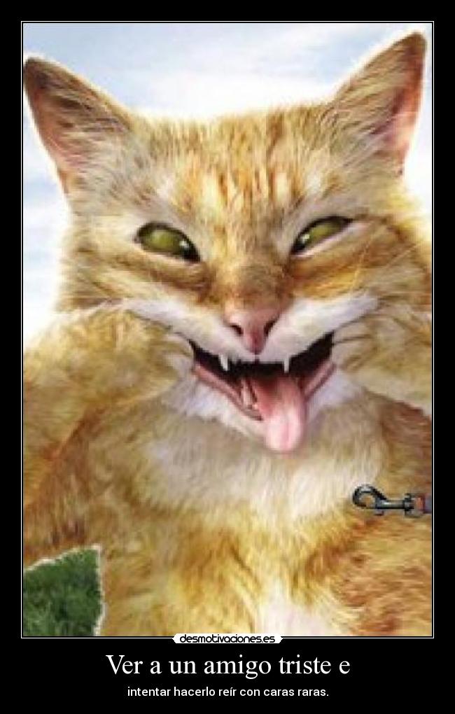 Ver a un amigo triste e - intentar hacerlo reír con caras raras.
