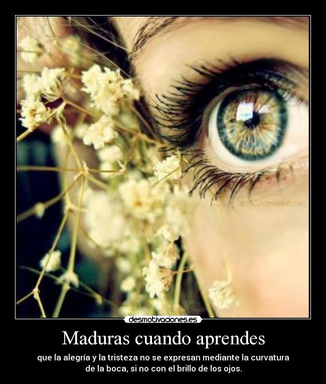 Maduras cuando aprendes - que la alegría y la tristeza no se expresan mediante la curvatura
de la boca, si no con el brillo de los ojos.