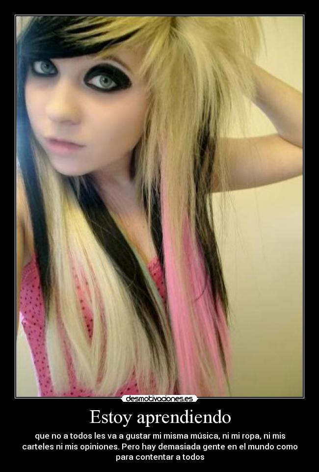 Estoy aprendiendo - que no a todos les va a gustar mi misma música, ni mi ropa, ni mis
carteles ni mis opiniones. Pero hay demasiada gente en el mundo como
para contentar a todos