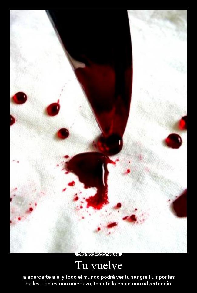 Tu vuelve - a acercarte a él y todo el mundo podrá ver tu sangre fluir por las
calles....no es una amenaza, tomate lo como una advertencia.