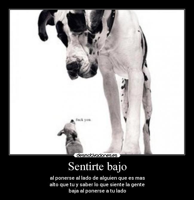 Sentirte bajo - al ponerse al lado de alguien que es mas
 alto que tu y saber lo que siente la gente 
baja al ponerse a tu lado