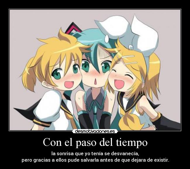 carteles anime vocaloid rin len kagamine miku hatsune perlithakawai desmotivaciones