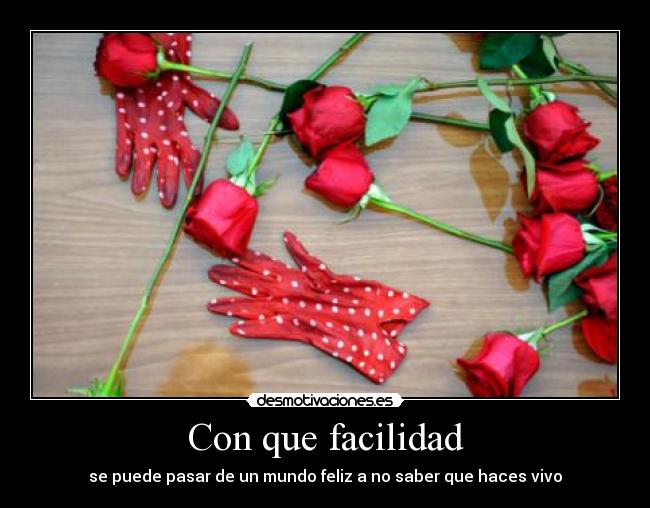 Con que facilidad - se puede pasar de un mundo feliz a no saber que haces vivo