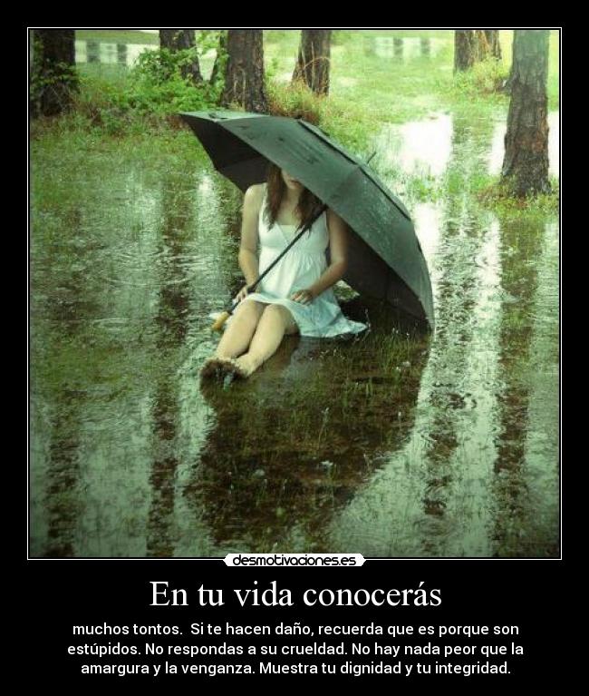 En tu vida conocerás - muchos tontos. Si te hacen daño, recuerda que es porque son
estúpidos. No respondas a su crueldad. No hay nada peor que la
amargura y la venganza. Muestra tu dignidad y tu integridad.