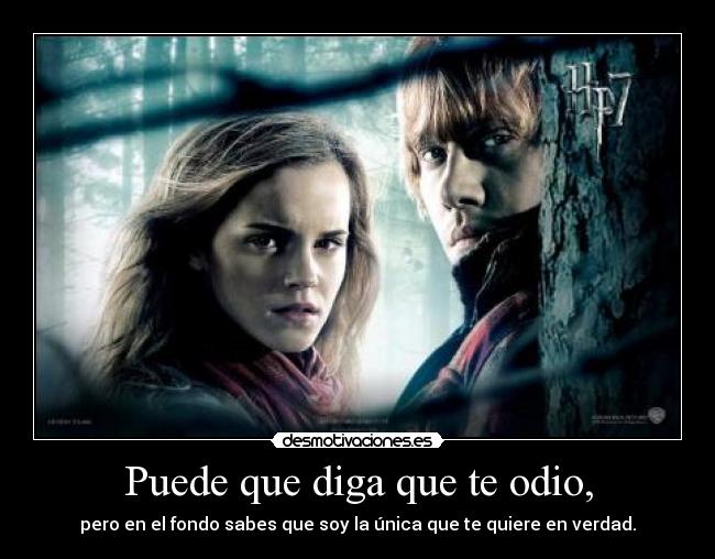 Puede que diga que te odio, - pero en el fondo sabes que soy la única que te quiere en verdad.