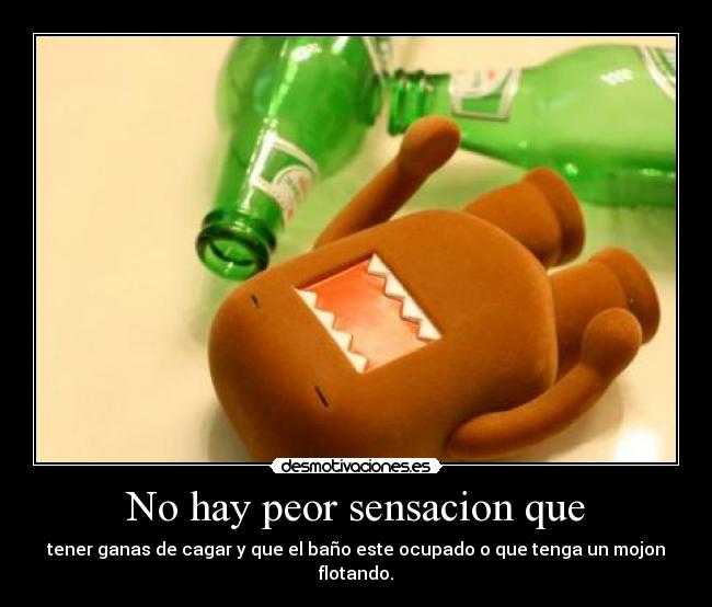 No hay peor sensacion que - tener ganas de cagar y que el baño este ocupado o que tenga un mojon flotando.