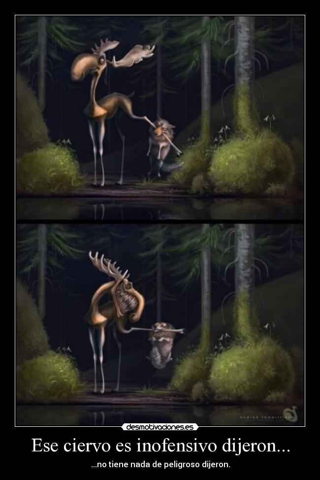 carteles ciervo inofencibo lobo cazador desmotivaciones
